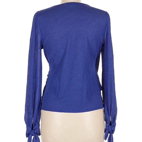 Express Vibrant Blue Plunge Blouse | Women’s Size Medium | V-Neck Top - Picture 2 of 3